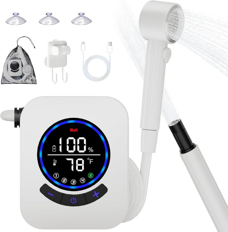 AYWOHA Portable Shower for Camping, 8000mAh Rechargeable Camping Shower Pump with 3X Stronger Water Flow, 5 Pressure Levels & 4 Shower Modes Outdoor Shower with Intelligent LED Display for Hiking Travel Pet - Image 1